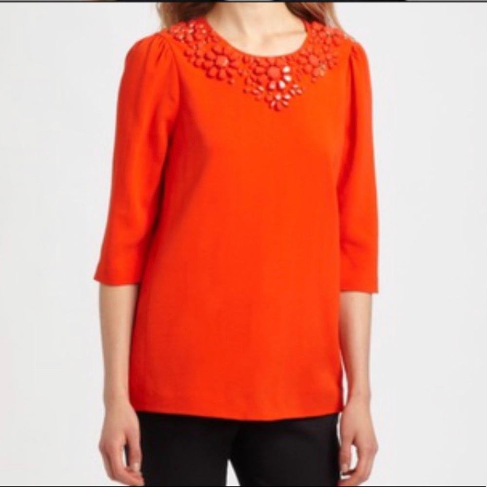 Kate Spade Embellished Red Orange Top Blouse XS 0
